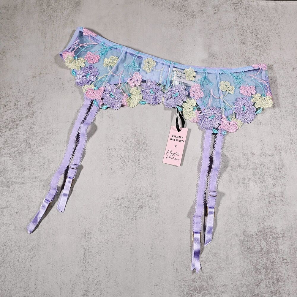 Playful Promises Floral Pastel Embroidered Garter Belt Suspender Size 8